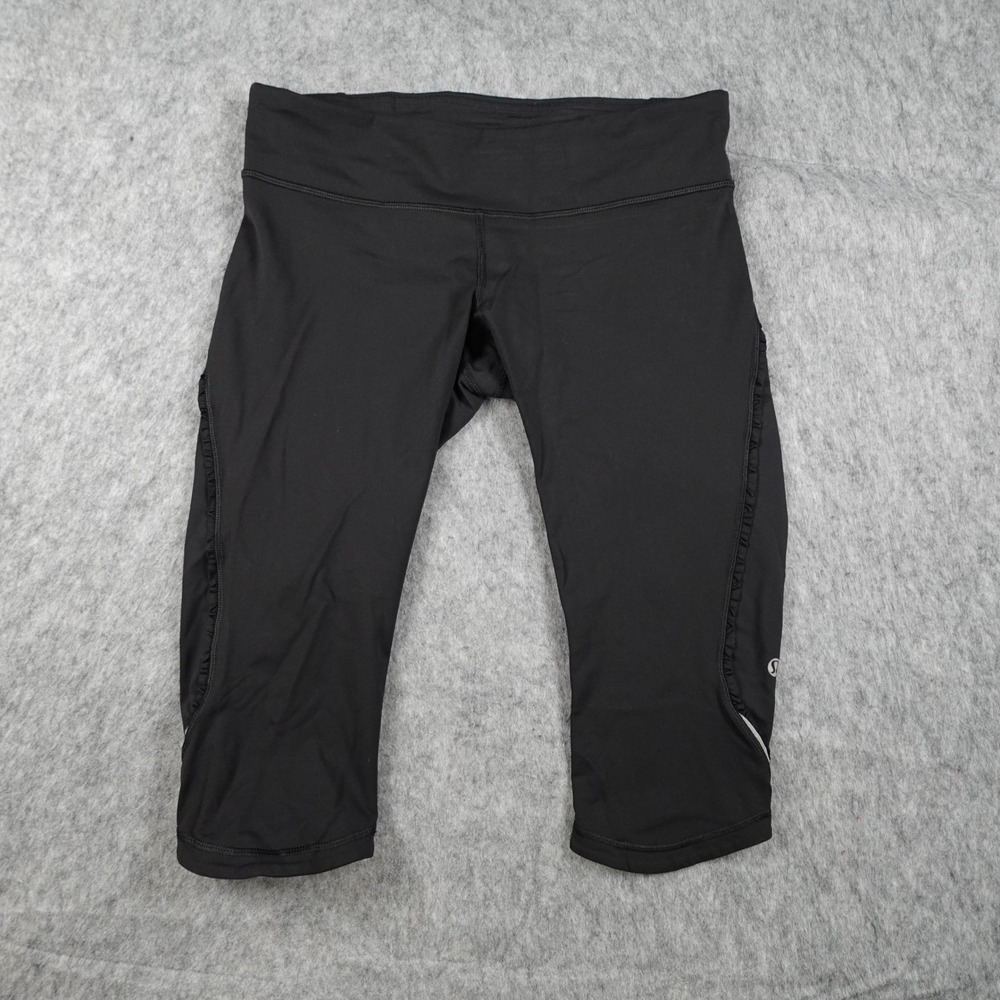 Lululemon Leggings Women 8 Black Cropped Ruffle Athletic Yoga 16" Capri Run Gym